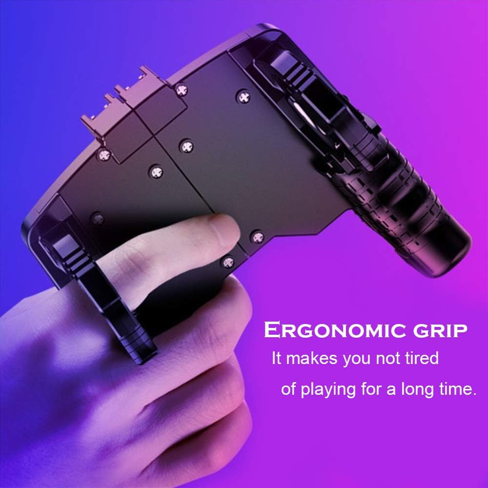 Hand holding the back of the black RageClaw mobile handle demonstrating its ergonomic grip design that prevents fatigue during long gaming sessions