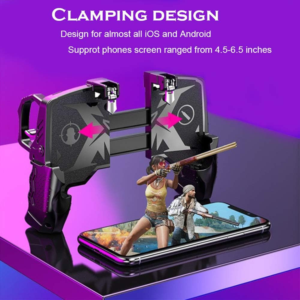 Graphic illustrating the expanding clamping design of the RageClaw handle that supports almost all iOS and Android smartphones with screens ranging from four point five to six point five inches