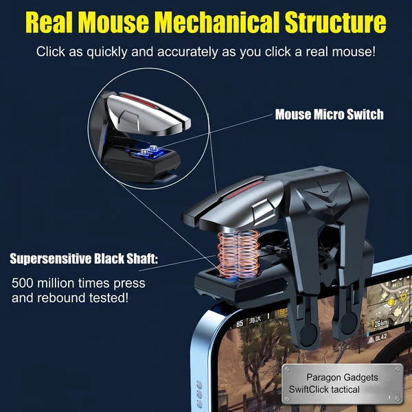 Detailed diagram of the SwiftClick tactical trigger internals highlighting the real mouse mechanical structure mouse micro switch and supersensitive black shaft springs